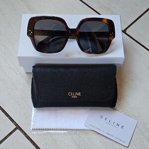 NWT Celine Tortoise Oversize Logo Sunglasses W/Case, Box, Card, Cloth